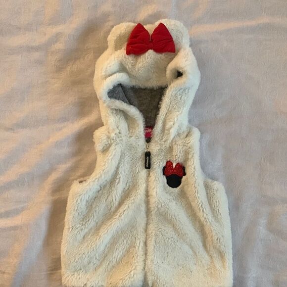 Disney Minnie Mouse Vest Kids Faux Fur 18 Months Red Bow - Picture 1 of 11